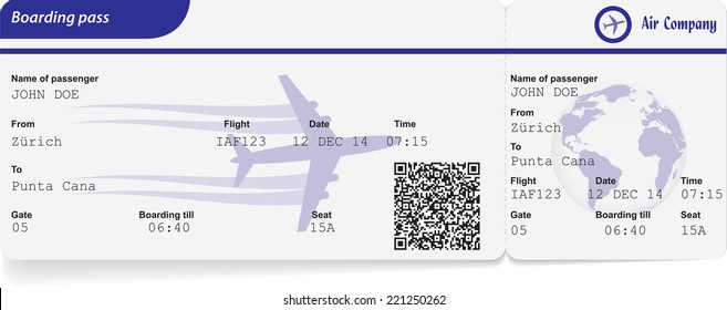 Variant of boarding pass isolated on white. Vector illustration