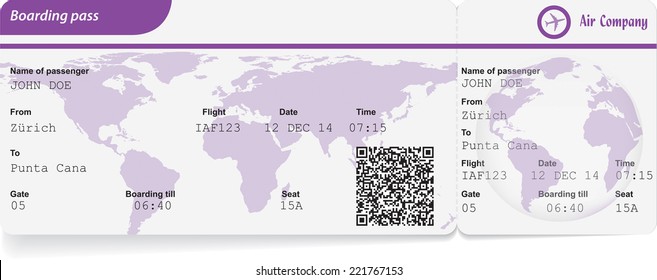 Variant Of Boarding Pass Isolated On White. Vector Illustration