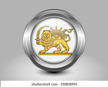Variant Flag of Iran with Lion and Sun Emblem. Metal Round Icons. This is File from the Collection Asian Flags