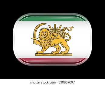 Variant Flag of Iran with Lion and Sun Emblem. Rectangular Shape with Rounded Corners. This Flag is One of a Series of Glass Buttons