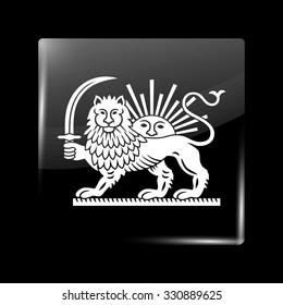 Variant Flag of Iran with Lion and Sun Emblem. Glassy Icon Square Shape. This is File from the Collection Flags of Asia