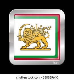 Variant Flag of Iran with Lion and Sun Emblem. Metallic Icon Square Shape. This is File from the Collection Flags of Asia
