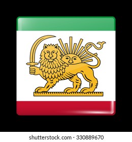 Variant Flag of Iran with Lion and Sun Emblem. Glassy Icon Square Shape. This is File from the Collection Flags of Asia