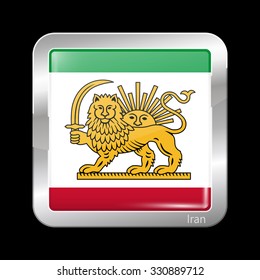 Variant Flag of Iran with Lion and Sun Emblem. Metallic Icon Square Shape. This is File from the Collection Flags of Asia