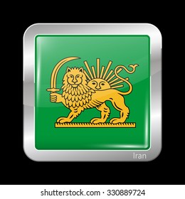 Variant Flag of Iran with Lion and Sun Emblem. Metallic Icon Square Shape. This is File from the Collection Flags of Asia