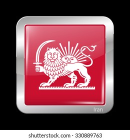 Variant Flag of Iran with Lion and Sun Emblem. Metallic Icon Square Shape. This is File from the Collection Flags of Asia