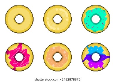 Variant Flavored of Glazed Doughtnuts, Pixel Art Icons