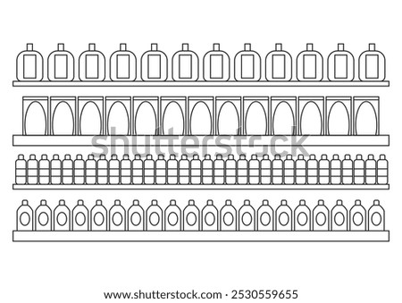 Variant of frying oils on shelfs. Illustration in outline and vector format.