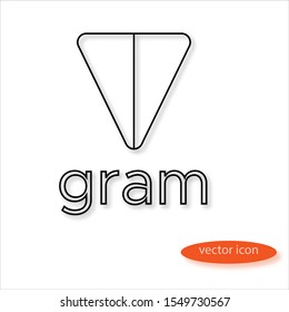 Variant gram cryptocurrency symbol drawn by thin line casting a shadow, vector