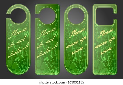 Variant hangers on the door with a message for the hotel, resort. Can be used in the spring and summer.