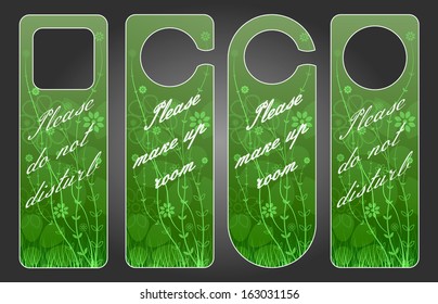 Variant hangers on the door with a message for the hotel, resort. Can be used in the spring and summer.