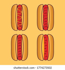 variant hot dog vector design illustration. cheese, sauce, and sausage with out line styles. flat icon vector illustration design.