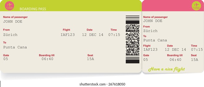 Variant of vector image of airline boarding pass ticket with QR2 code. Isolated on white. Vector illustration