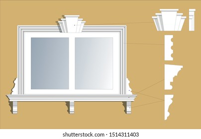 Variant of window decoration for a private house using facade decoration 