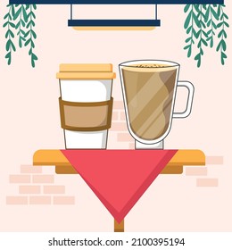 Variants of the coffee menu in a coffee shop. Vector colorful illustration. Coffee.