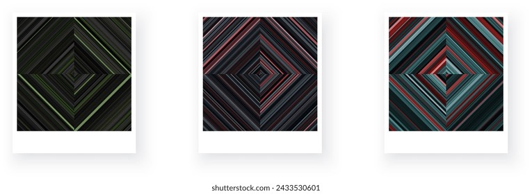 Varianten von Papierkarten mit quadratisch karierten Streifen geometrische Muster. Dünne grüne, blaue, rosa Streifen. Texturierte Vektorgrafik