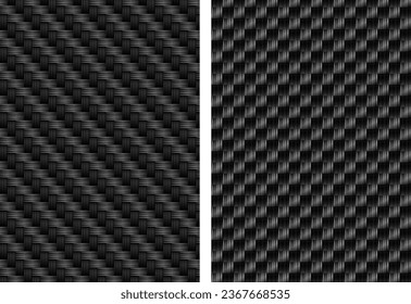 Variants of realistic detailed close up carbon fiber texture. Vector illustration.