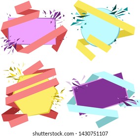 Variants of several templates, banners for your inscriptions. Geometric shapes with ribbons and shards. Vector illustration