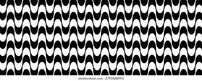 Variation of Copacabana sidewalk pattern. Famous beach promenade in Rio de Janeiro. Brazilian symbol. Repeating black and white wave texture in Portuguese pavement style. Vector graphic illustration.