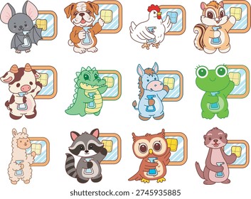 Variation of cute animal wipe the window
