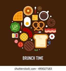 variación delicioso brunch alimento vectorial ilustración diseño plano