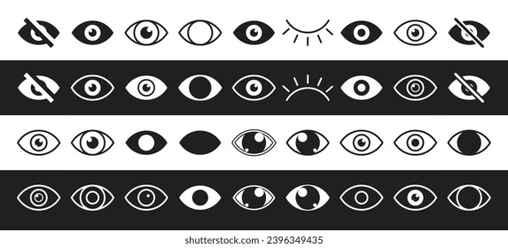 Variation eye icons. Line and Filled eye Vector collection.