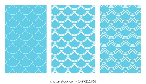 Variation of fishscale pattern, decorative style. Set of textures.