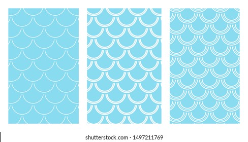 Variation of fishscale pattern, decorative style. Set of textures.