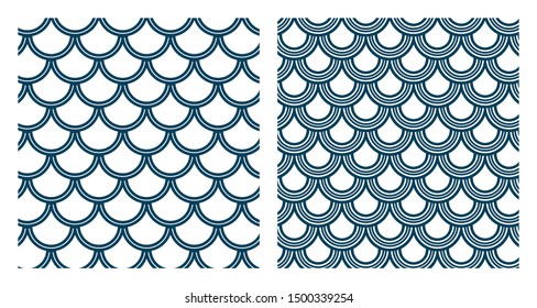 Variation of fishscale pattern, decorative style. Set of textures.