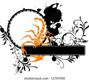 Variation of grunge floral background with scorpion, vector illustration.