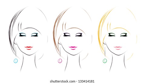Variation of hairstyle (vector sketch)