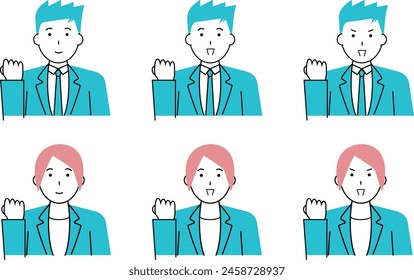 Variation illustration of businessman and businesswoman raising fist