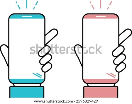 Variation illustration of a light blue and pink smartphone and a person's hand
