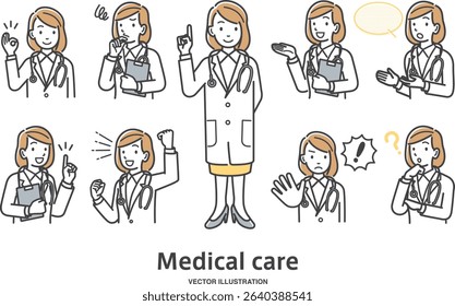 Variation illustration set of female doctor's facial expressions