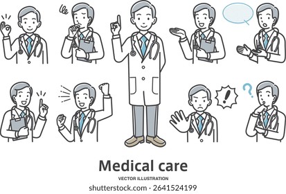 Variation illustration set of male doctor's facial expressions