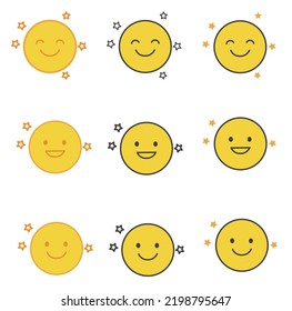 Variation illustration of a smiling full moon and stars