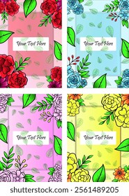 Variation of Illustrative Colorful Roses In Vector
