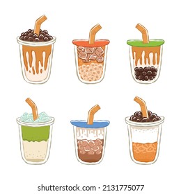 variation of milk tea and bubble tea, latte menu, matcha, green tea