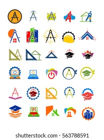 variation mixed education architecture tools image vector icon logo symbol set
