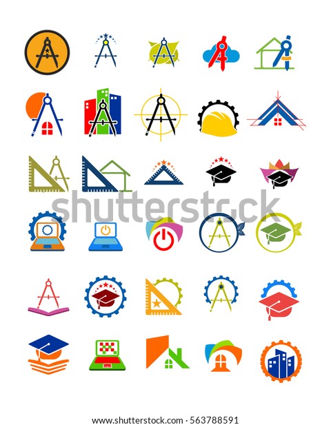 variation mixed education architecture tools image\
vector icon logo symbol\
set