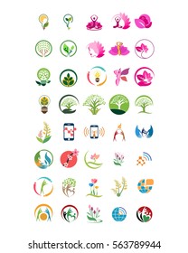 variation mixed herb plant technology image vector icon logo symbol set