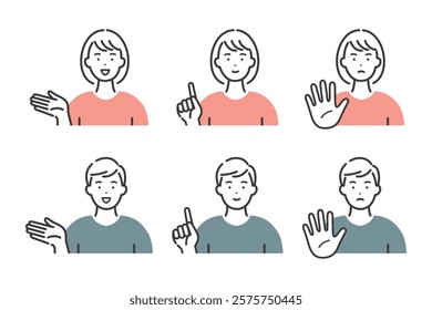 A variation set of facial expressions and poses for young men and women.