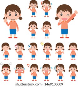 Variation set of girl's expressions and poses