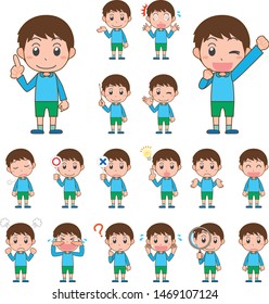 Variation set illustration of boy's face and pose
