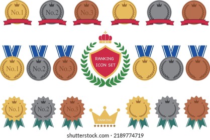 Variation Set von Medaillen mit Bändern. Medaillenmaterial für Ranking.
