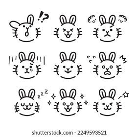 Variation set of monochrome rabbit face icons