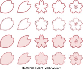Variation set of simple cherry blossom silhouette frames