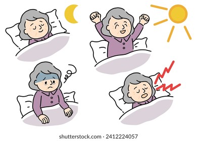 Variation set of sleeping senior women.