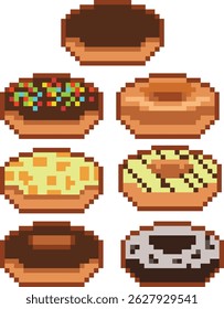  Variation sweet donuts with pixel art, eps 10 illustration