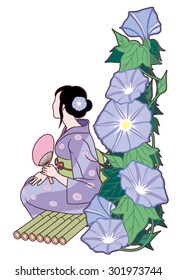 The variation is a woman and Japanese morning glory of the yukata, and is the addition of white background. 